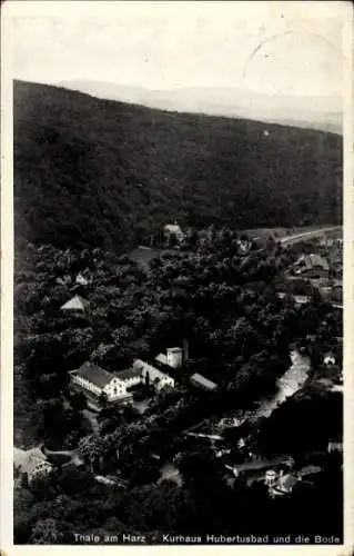 Ak Thale im Harz, Kurhaus Hubertusbad und die Bode