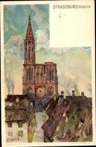 Künstler Litho Hoch, F., Strasbourg Straßburg Elsass Bas Rhin, Münster