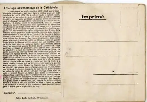 Mechanische Litho Strasbourg Straßburg Elsass Bas Rhin, l'horloge astronomique de la Cathedrale