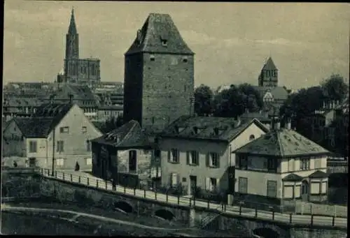 Ak Strasbourg Straßburg Elsass Bas Rhin, an den gedeckten Brücken