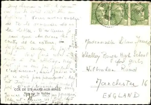 Ak Sainte Marie aux Mines Markirch Elsass Haut Rhin, Col, vue sur la Vallee