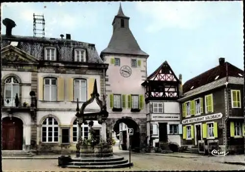 Ak Rosheim Elsass Bas Rhin, Mairie, Puits, Porte, Beffroi