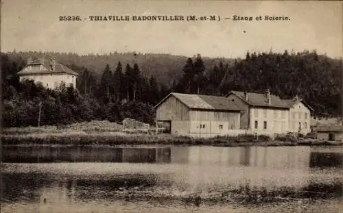 Ak Thiaville Badonviller Badenweiler Meurthe et Moselle, Teich, Sägewerk