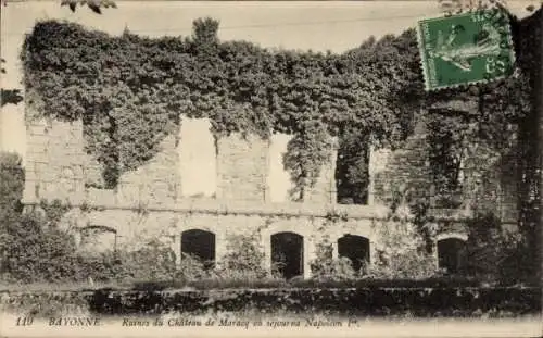 Ak Bayonne Pyrénées Atlantiques, Ruines du Chateau de Maracq ou sejourna Napoleon