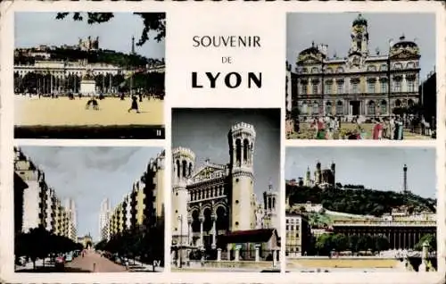 Ak Lyon Rhône, Fourviere, Place Bellecour, Rathaus, Velleurbanne, Av. Henri-Barbusse