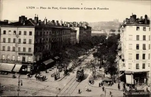 Ak Lyon Rhône, Cours Gambetta, Coteau de Fourviere, Place du Pont