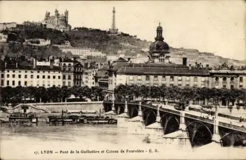 Ak Lyon Rhône, Pont de la Guillotiere, Coteau de Fourviere