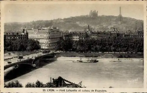 Ak Lyon Rhône, Pont Lafayette, Coteau de Fourviere