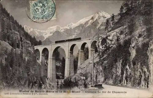 Ak Chamonix Mont Blanc Haute Savoie, Viaduc de Sainte-Marie, Mont-Blanc, Chemin de fer de Chamonix