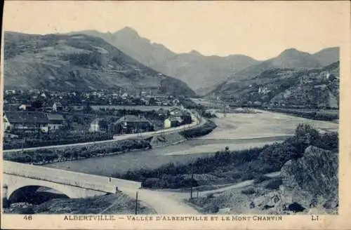 Ak Albertville Savoie, Panorama, Tal, Brücke, Mont Charvin