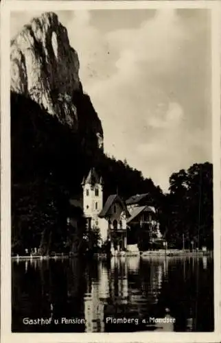 Ak Plomberg am Mondsee Salzkammergut Oberösterreich, Gasthof, Berg