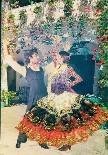 Stoff Ak Spanische Tracht, Tänzer, Tanzpaar