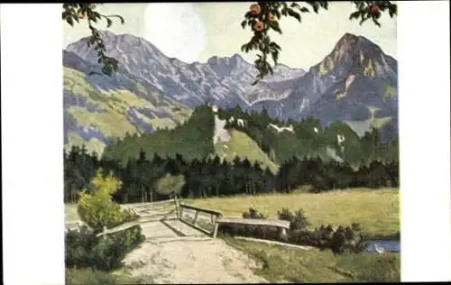 Künstler Ak Hoess, Eug., L., Die weiße Wolke am Rubihorn, Brücke