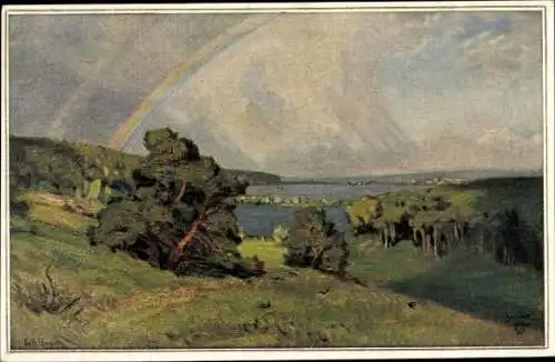 Künstler Ak Douzette, Fritz, Nach dem Gewitter, Landschaft, Regenbogen, Primus 5056