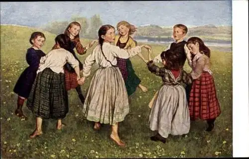 Künstler Ak Thoma, Hans, Kinderreigen, Mädchen beim Tanzen