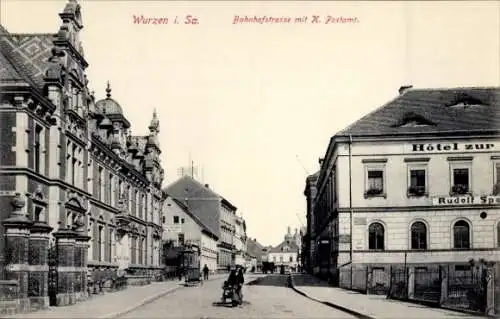 Ak Wurzen in Sachsen, Bahnhofstraße, Post, Hotel zur Post