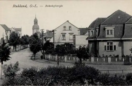 Ak Ruhland in der Oberlausitz, Bahnhofstraße