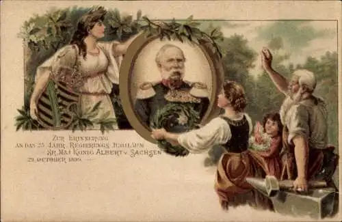 Litho König Albert von Sachsen, 25 jähriges Regierungsjubiläum 1899