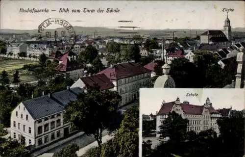 Ak Bischofswerda in Sachsen, Blick vom Schulturm, Kirche