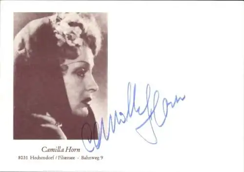 Ak Schauspielerin Camilla Horn, Portrait, Autogramm