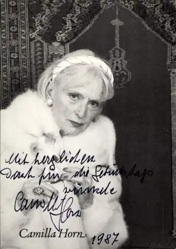 Ak Schauspielerin Camilla Horn, Portrait, Autogramm