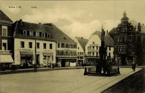 Ak Unna in Westfalen, Marktplatz, Kriegerdenkmal