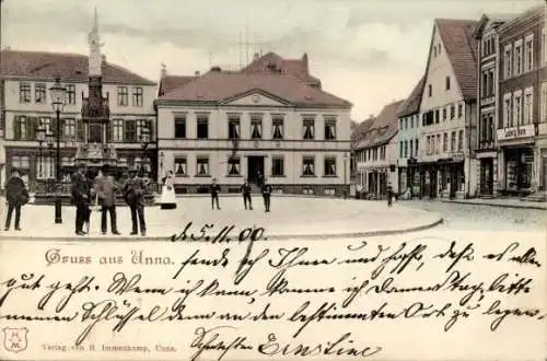 Ak Unna in Westfalen, Marktplatz, Kriegerdenkmal