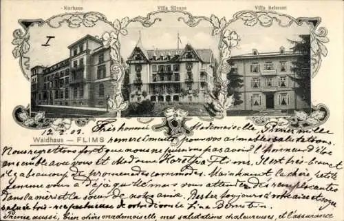 Ak Flims Kanton Graubünden Schweiz, Kurhaus, Villa Silvana, Villa Belmont