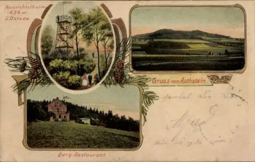 Ak Rothstein Rotstein Reichenbach in der Oberlausitz, Gesamtansicht, Aussichtsturm, Berg-Restaurant