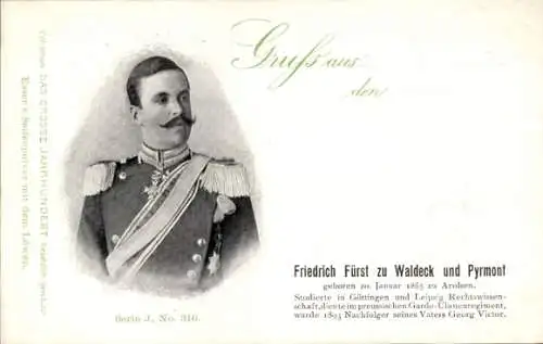 Ak Fürst Friedrich zu Waldeck und Pyrmont, Portrait, Reklame, Esser's Seifenpulver