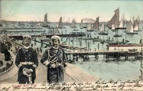 Ak Kiel in Schleswig Holstein, Kieler Woche, Hafen, Segelschiffe, Kaiser Wilhelm II., Prinz Heinrich