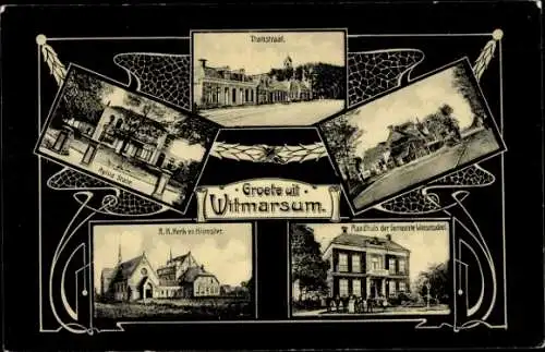 Ak Witmarsum Fryslân Niederlande, Transtraat, Kirche, Kloster, Rathaus