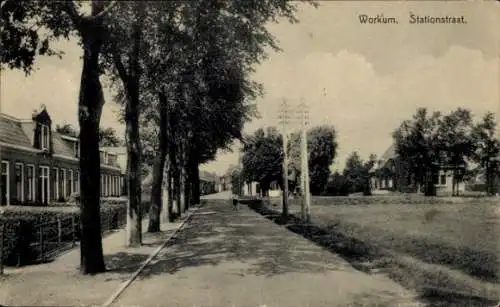 Ak Workum Friesland Niederlande, Stationstraat