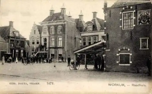 Ak Workum Friesland Niederlande, Markt, Rathaus