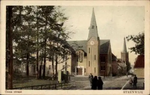 Ak Steenwijk Overijssel, Onna straat, Kirche