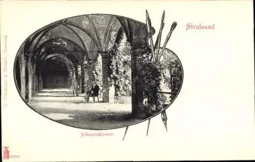 Passepartout Ak Stralsund in Vorpommern, Johanniskloster, Malerpalette