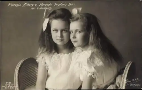 Ak Herzogin Altburg und Herzogin Ingeborg Alix von Oldenburg, Portrait