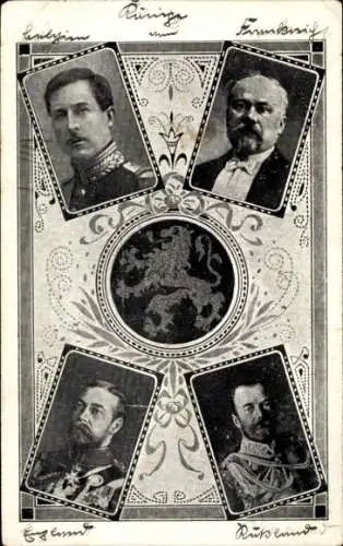Ak König Albert I. von Belgien, George V. von England, Zar Nikolaus II., französ. Präsident Poincaré