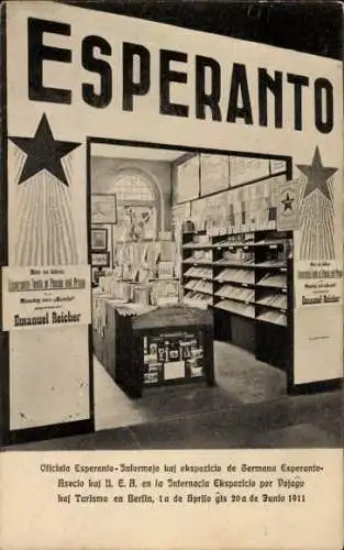 Ak Berlin, Internationale Ausstellung für Reise und Fremdenverkehr 1911, Ausstellungsstand Esperanto
