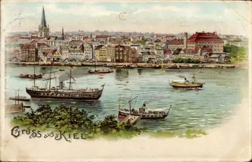 Litho Kiel in Schleswig Holstein, Panorama, Hafen, Boote