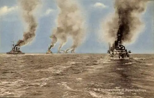 Ak Deutsche Kriegsschiffe, Hochseeflotte in Doppelkiellinie, Kaiserliche Marine