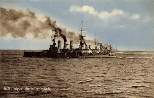 Ak Deutsche Kriegsschiffe, Hochseeflotte in Dwarslinie, Kaiserliche Marine