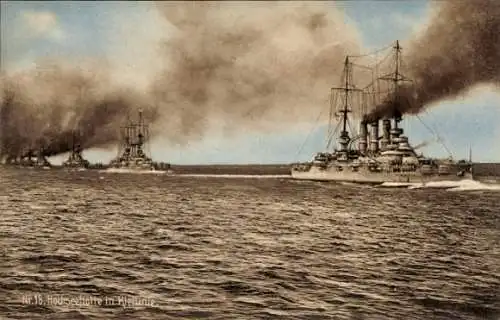 Ak Deutsche Kriegsschiffe, Hochseeflotte in Kiellinie, Kaiserliche Marine