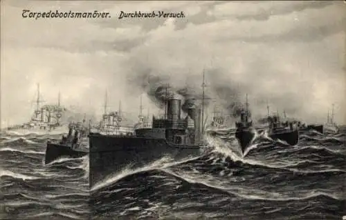 Ak Deutsche Kriegsschiffe, Torpedobootsmanöver, Durchbruch-Versuch, Kaiserliche Marine