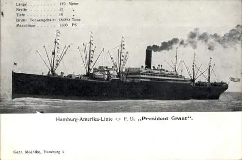 Ak Dampfer President President Grant, HAPAG