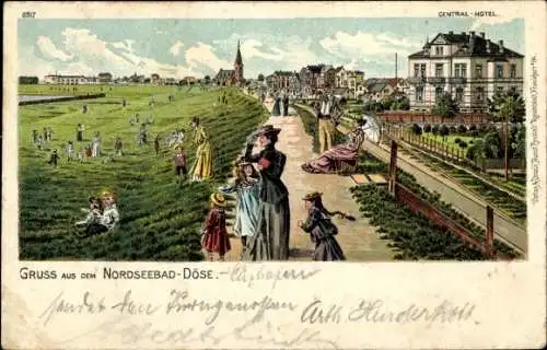 Litho Nordseebad Döse Cuxhaven, Central-Hotel, Deich