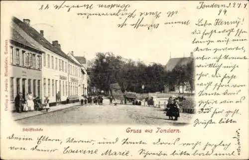 Ak Tønder Tondern Dänemark, Schiffbrücke, Passanten, Straßenpartie