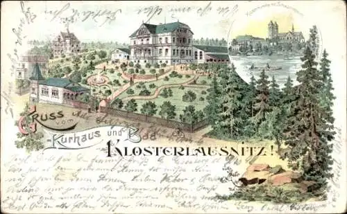 Litho Bad Klosterlausnitz in Thüringen, Kurhaus, Schwanenteich