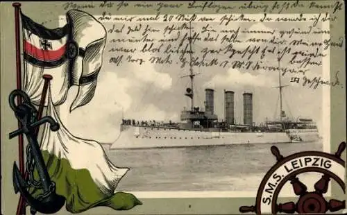 Ak Deutsches Kriegsschiff, S.M.S. Leipzig, Kaiserliche Marine, Fahne