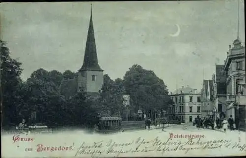 Mondschein Ak Hamburg Bergedorf, Holstenstraße